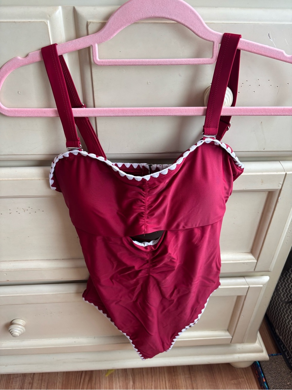 Raspberry Red One-Piece Swimsuit with White Trim,size small